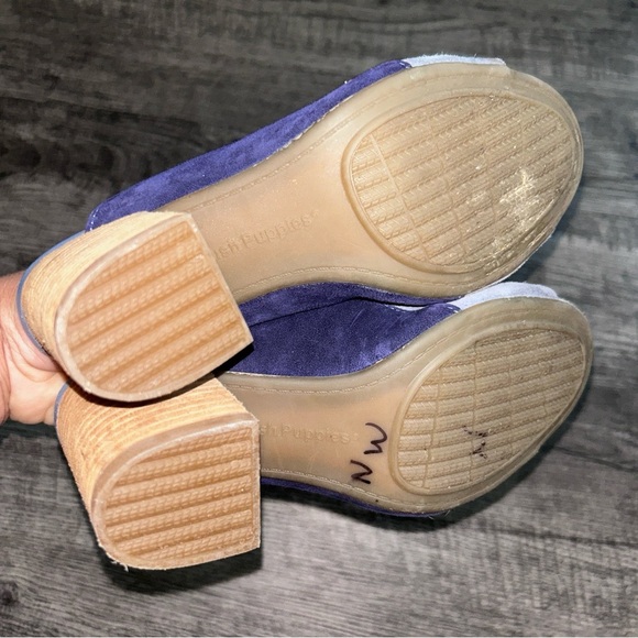 Hush Puppies Blue Suede Mules with Wooden Heel - Picture 3 of 5